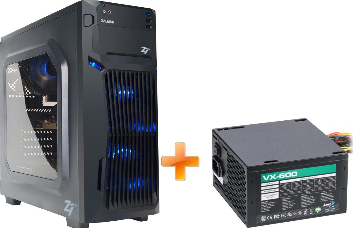 Корпус Zalman Z1 NEO Black + Блок питания 600W AeroCool VX 600